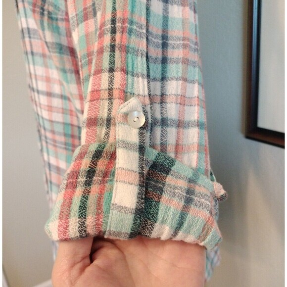Soft Surroundings Womens M Emerson Plaid Tunic Shirt Roll Tab Sleeves Multicolor - Picture 6 of 10